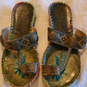Corkys Green and Blue Sandals with Decorative Accents